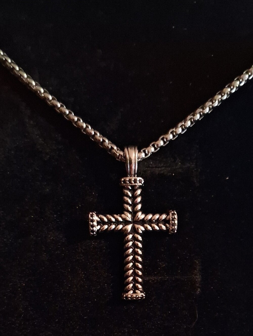 David Yurman Cable Cross W/ Black Diamond Pave & Box Chain (UNISEX)